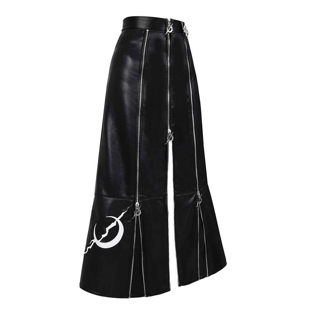 PINKSPINK_Embroidered_Zipper_Patchwork_A_Line_Women's_Pu_Leather_Skirts_692431895844_MISSTT