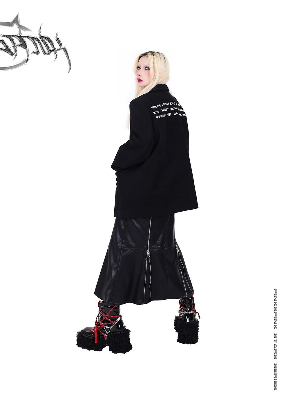 PINKSPINK Embroidered Zipper Patchwork A Line Women's Pu Leather Skirts