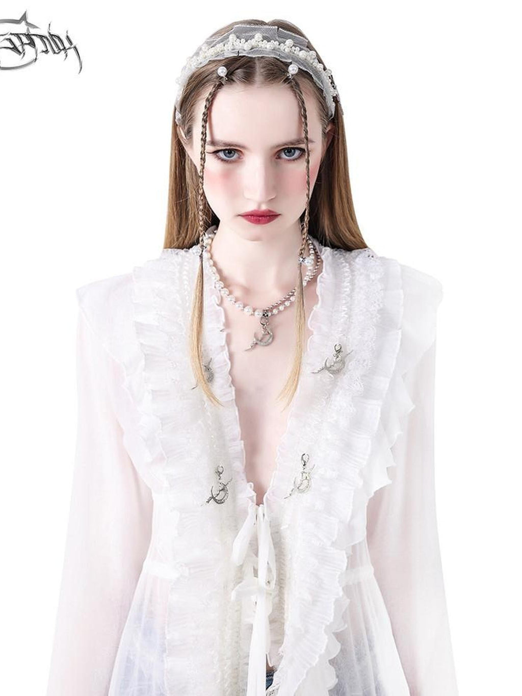 PINKSPINK Fairy Pearl Floral Trim Dangling Charm Women's Lace Headbands