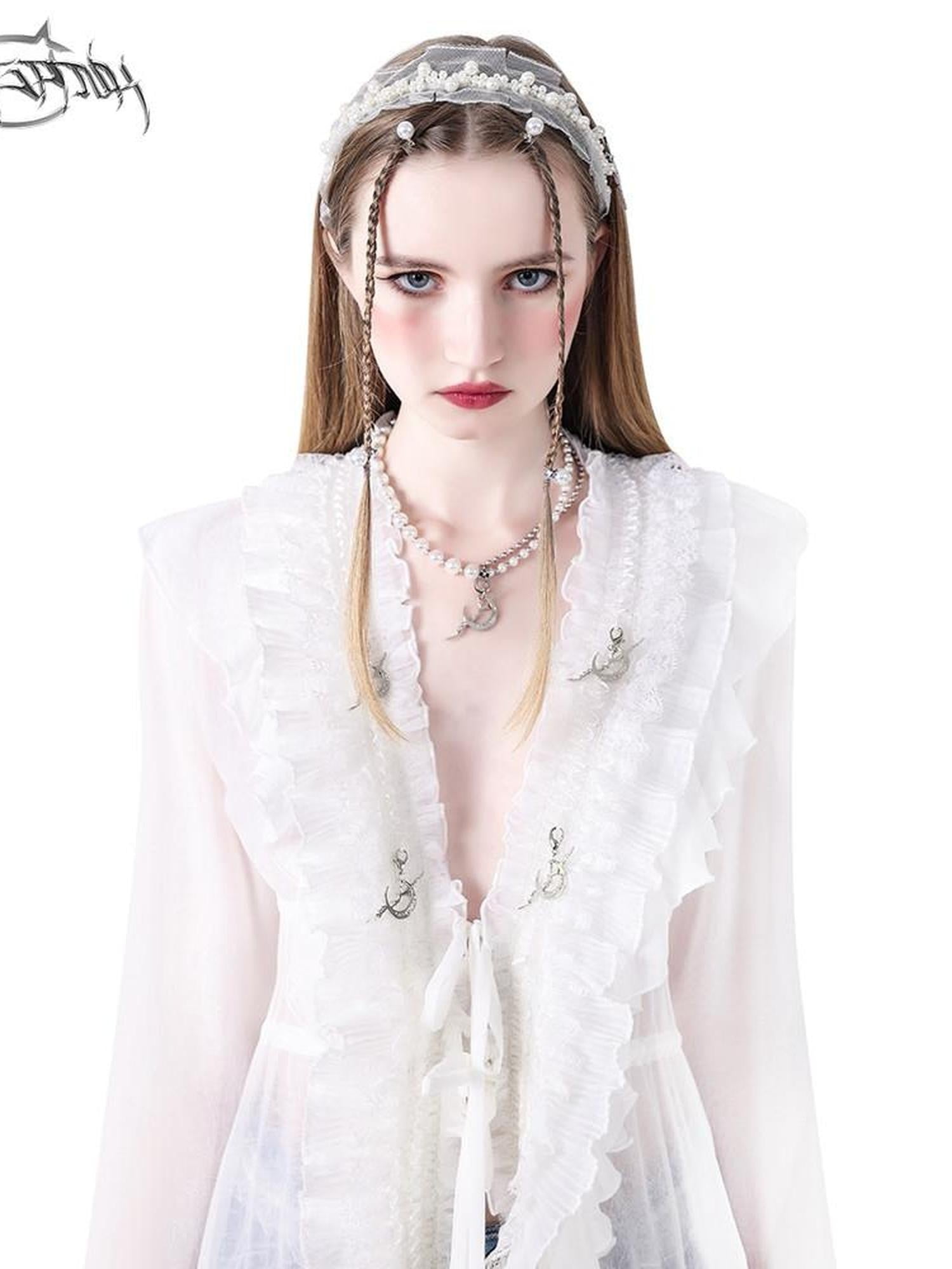 PINKSPINK Fairy Pearl Floral Trim Dangling Charm Women's Lace Headbands