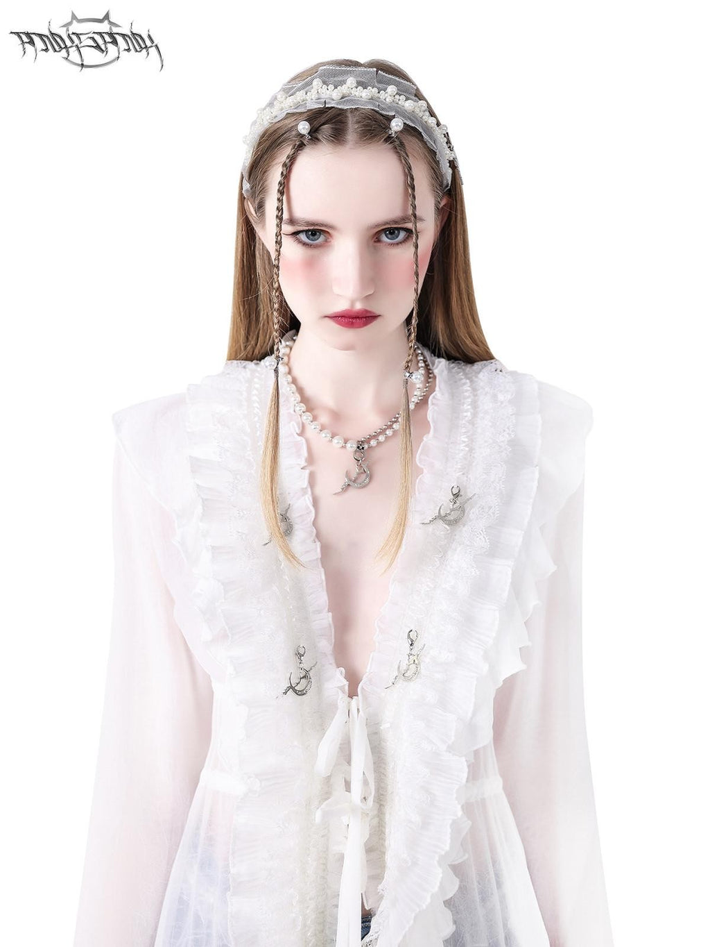 PINKSPINK Fairy Pearl Floral Trim Dangling Charm Women's Lace Headbands