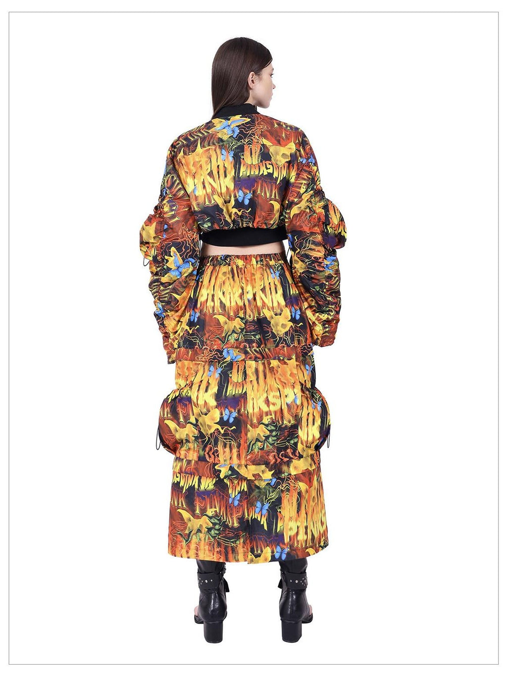 PINKSPINK Fire Cat Concept Zipper Split Punk Patchwork Women's Polyester A-line Skirts