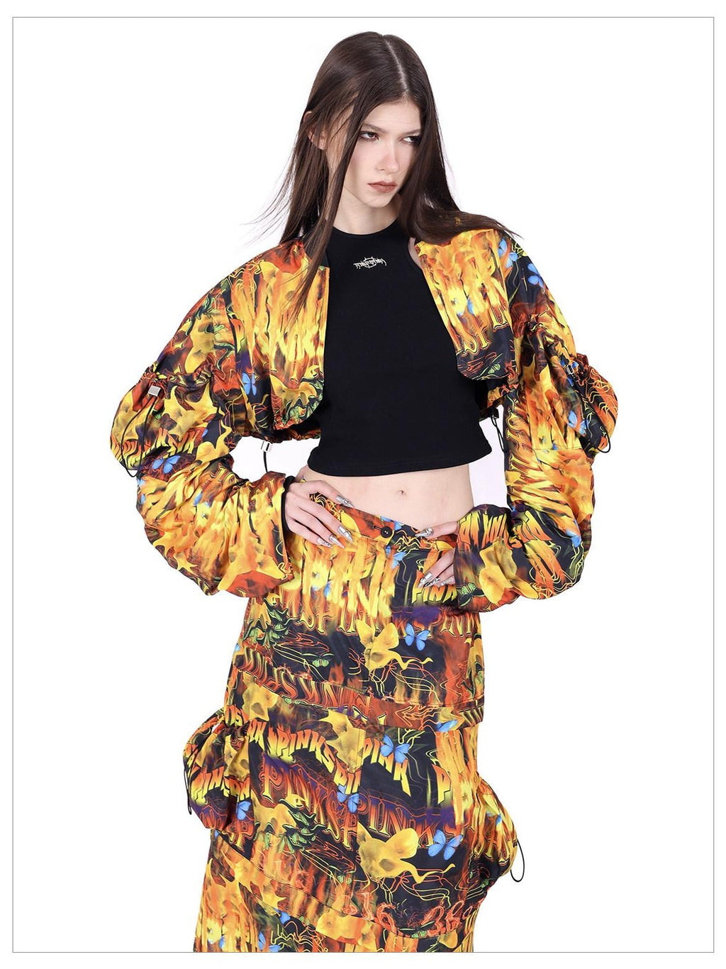 PINKSPINK Fire Cat Concept Zipper Split Punk Patchwork Women's Polyester A-line Skirts