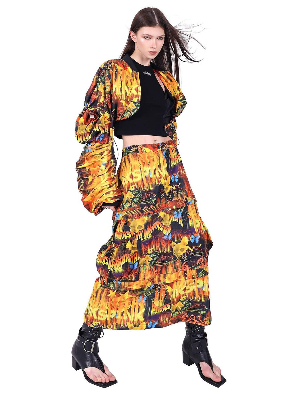 PINKSPINK Fire Cat Concept Zipper Split Punk Patchwork Women's Polyester A-line Skirts