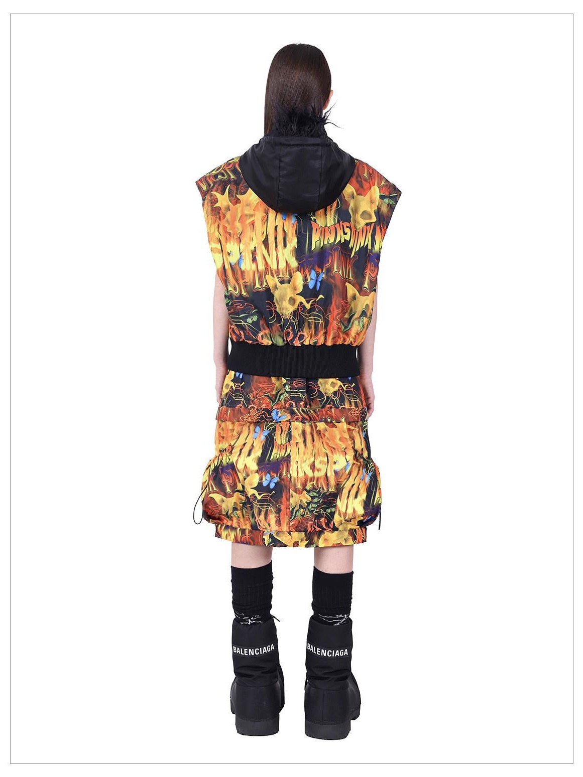 PINKSPINK Fire Cat Concept Zipper Split Punk Patchwork Women's Polyester A-line Skirts