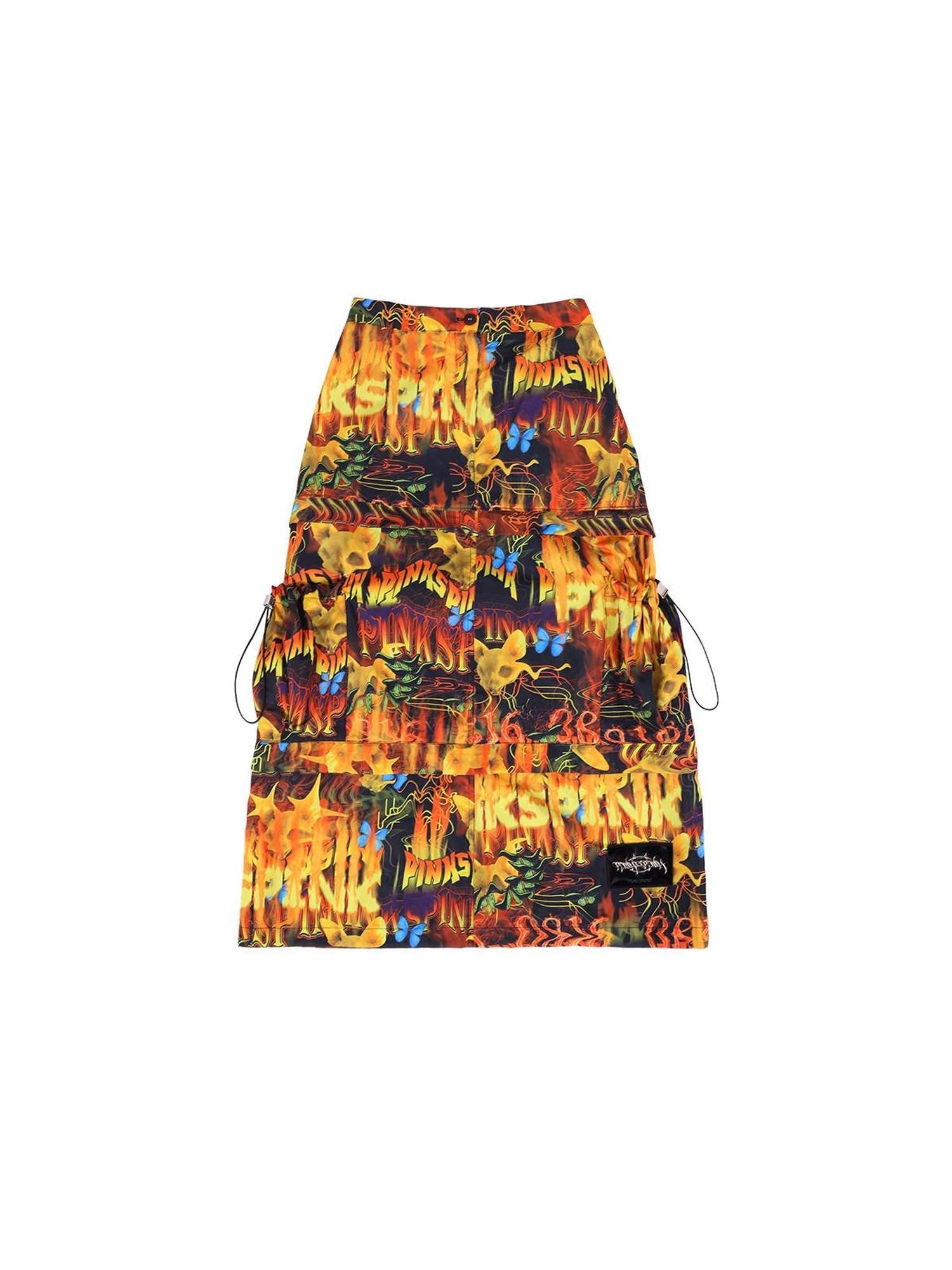 PINKSPINK Fire Cat Concept Zipper Split Punk Patchwork Women's Polyester A-line Skirts