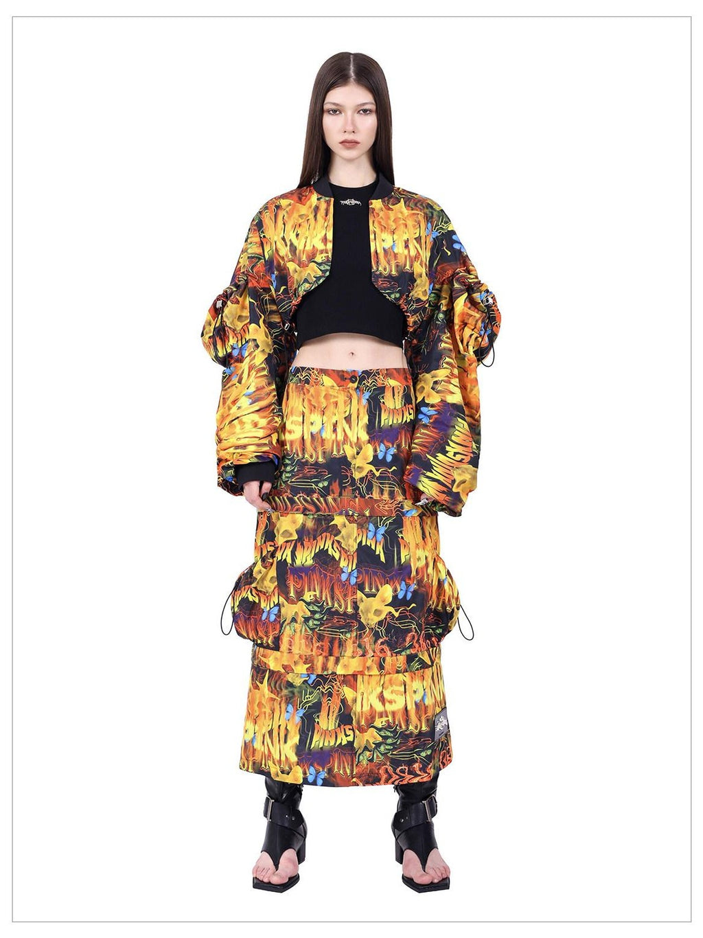 PINKSPINK Fire Cat Concept Zipper Split Punk Patchwork Women's Polyester A-line Skirts
