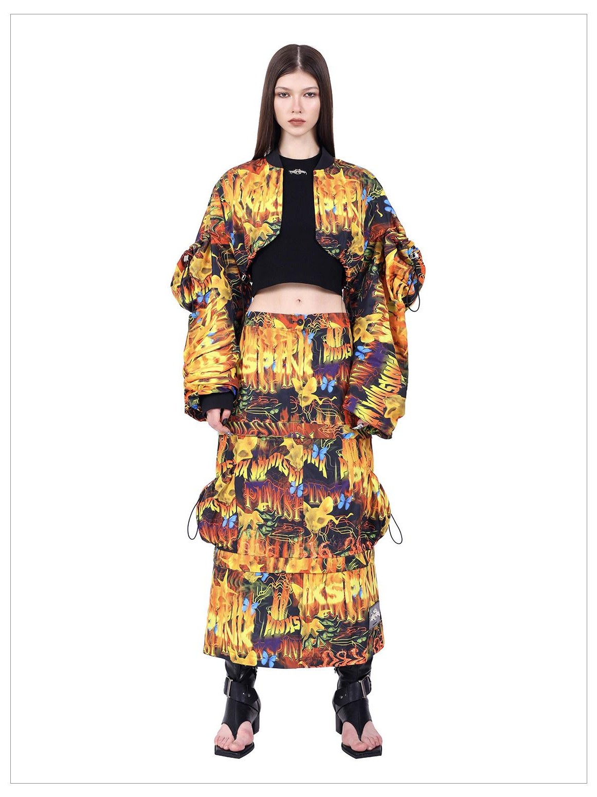 PINKSPINK Fire Cat Concept Zipper Split Punk Patchwork Women's Polyester A-line Skirts