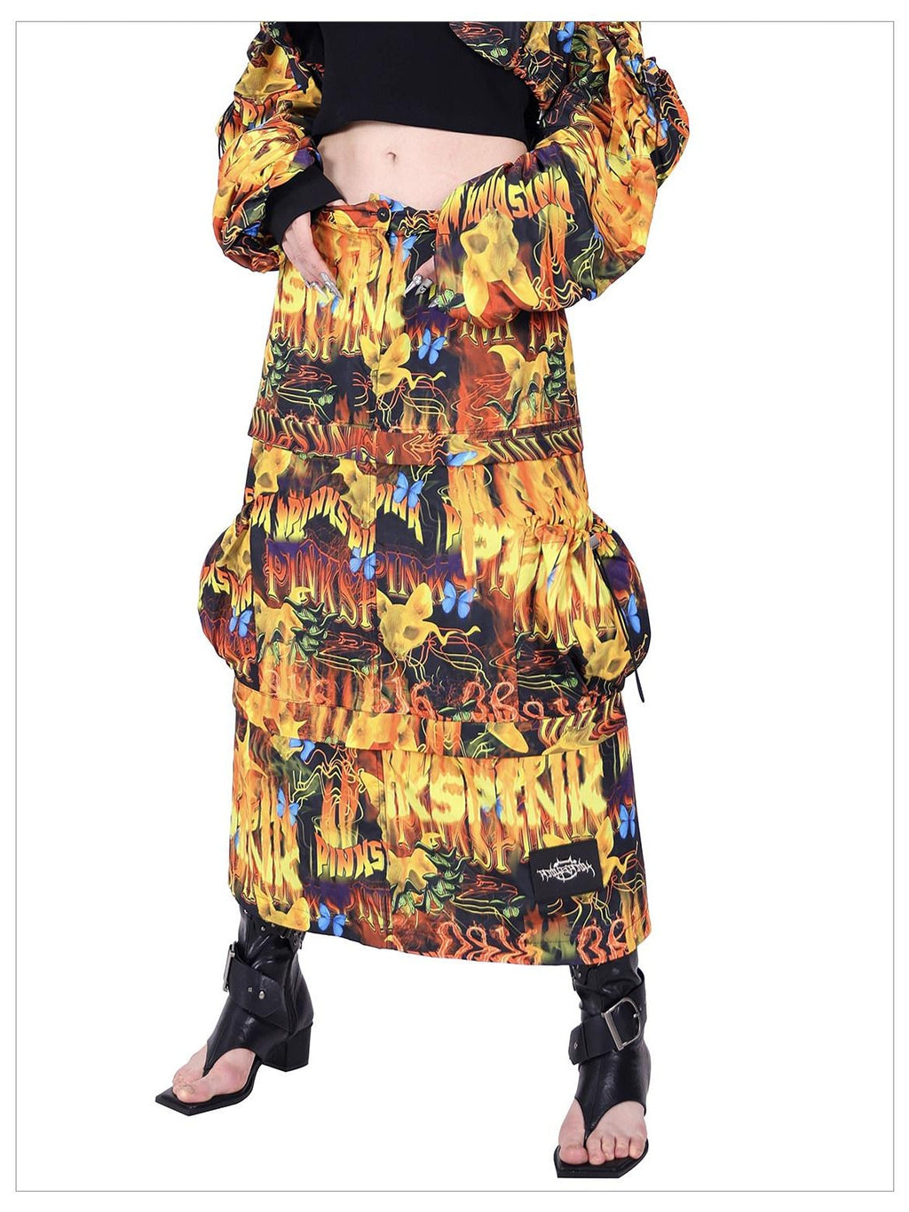 PINKSPINK Fire Cat Concept Zipper Split Punk Patchwork Women's Polyester A-line Skirts