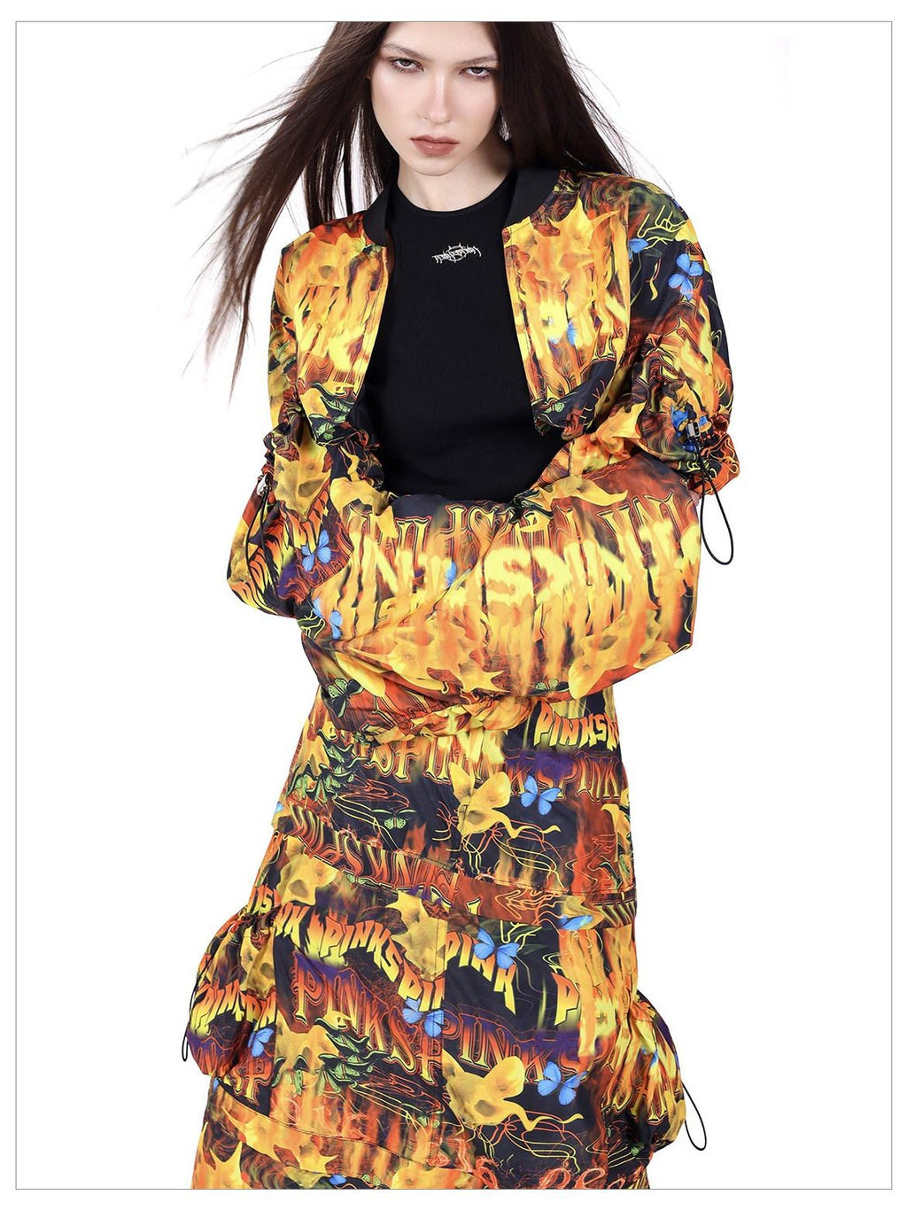 PINKSPINK Fire Cat Concept Zipper Split Punk Patchwork Women's Polyester A-line Skirts