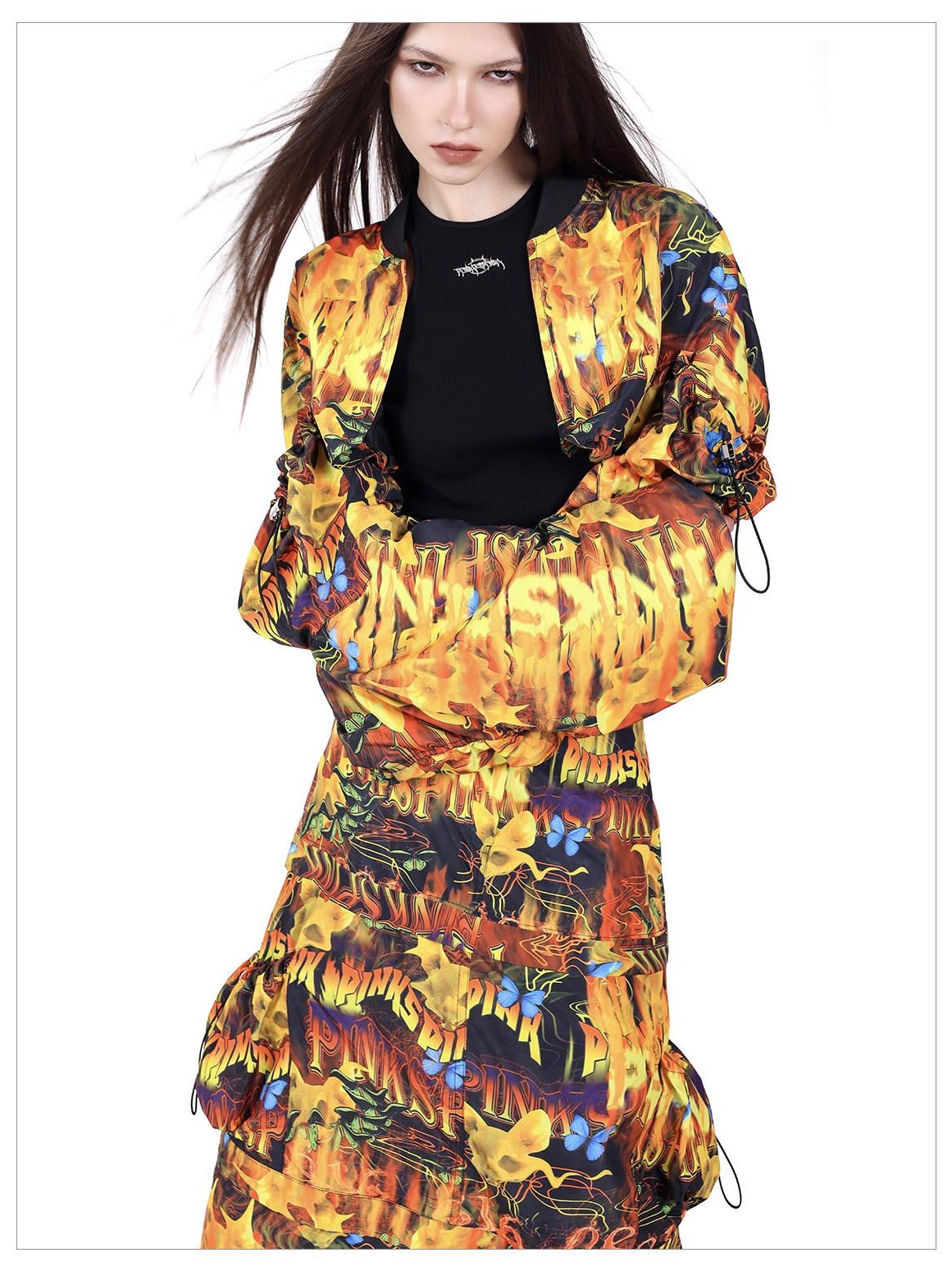 PINKSPINK Fire Cat Concept Zipper Split Punk Patchwork Women's Polyester A-line Skirts