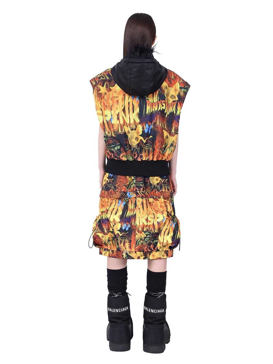 PINKSPINK Firecat Punk Patchwork Zipper Split Pockets Women's Polyester A-line Skirts