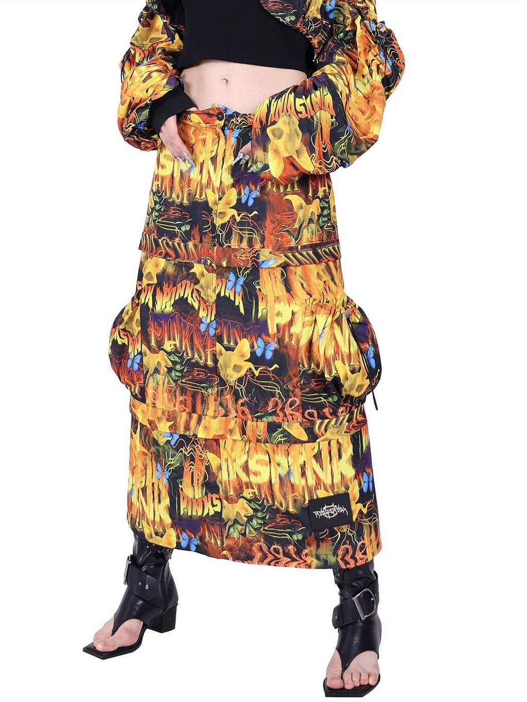 PINKSPINK Firecat Punk Patchwork Zipper Split Pockets Women's Polyester A-line Skirts
