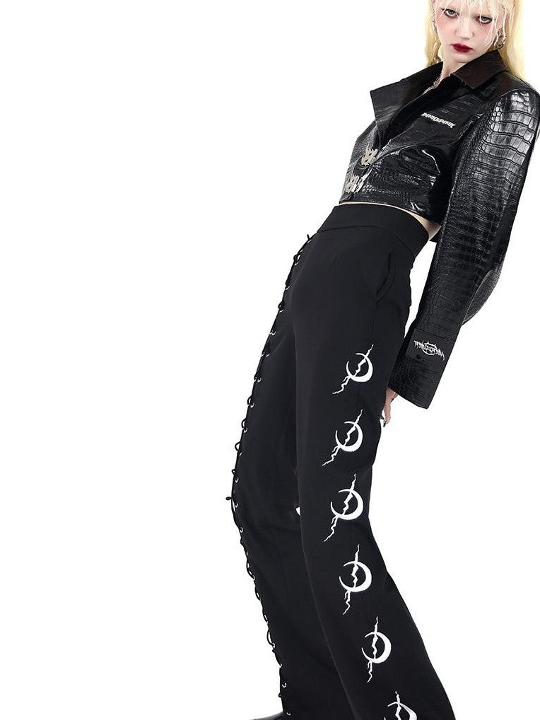 PINKSPINK Flame Buckle Cropped Biker Bodycon Women's Leather Matching Skirt Sets