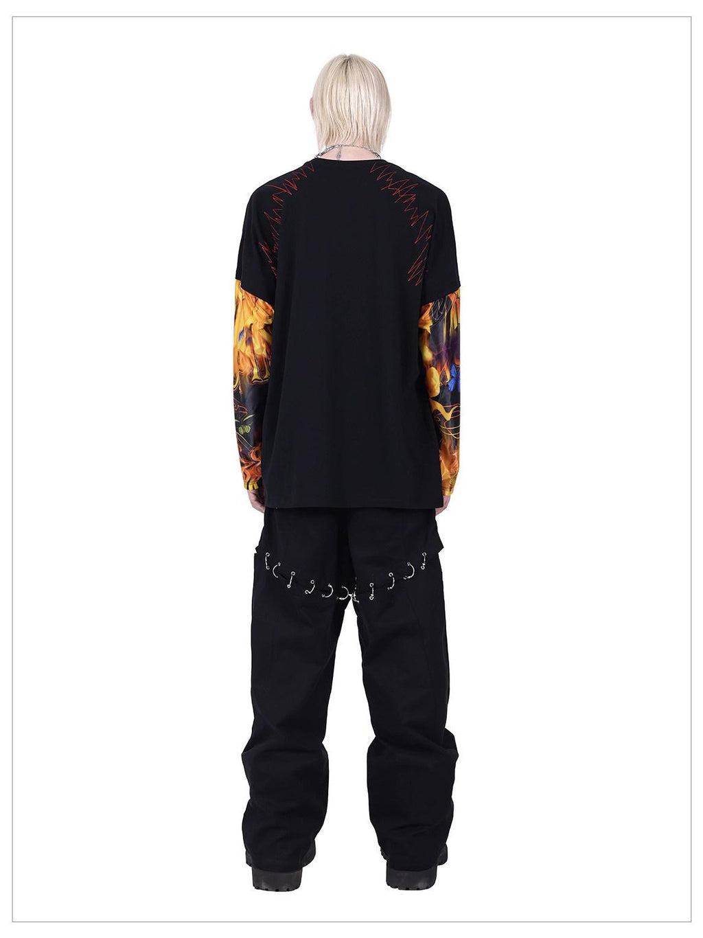 PINKSPINK Flame Cat 3d Embroidered Sequin Patchwork Asymmetric Women's Long Sleeve T-shirts
