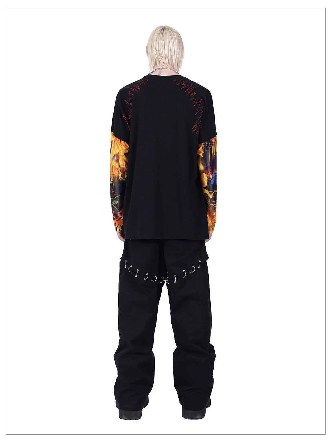 PINKSPINK Flame Cat 3d Embroidered Sequin Patchwork Asymmetric Women's Long Sleeve T-shirts
