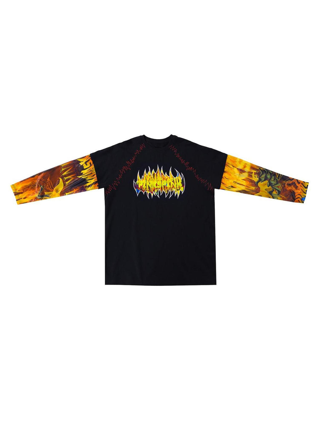 PINKSPINK Flame Cat 3d Embroidered Sequin Patchwork Asymmetric Women's Long Sleeve T-shirts