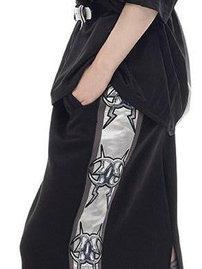PINKSPINK Flame Cat Embroidered Punk Patch V-neck Women's Oversized T-shirts