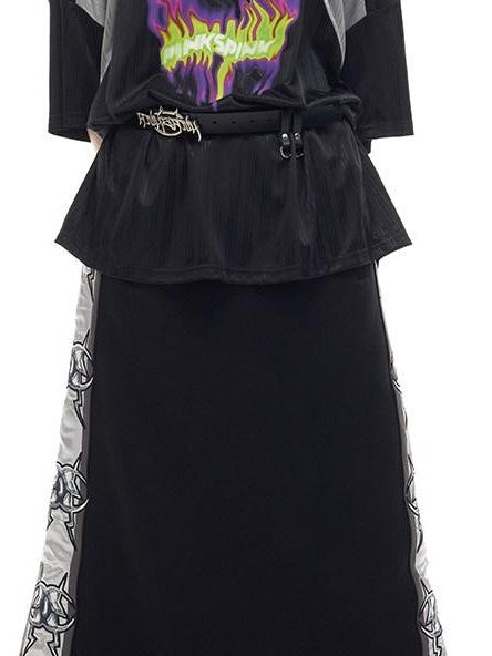 PINKSPINK Flame Cat Embroidered Punk Patch V-neck Women's Oversized T-shirts