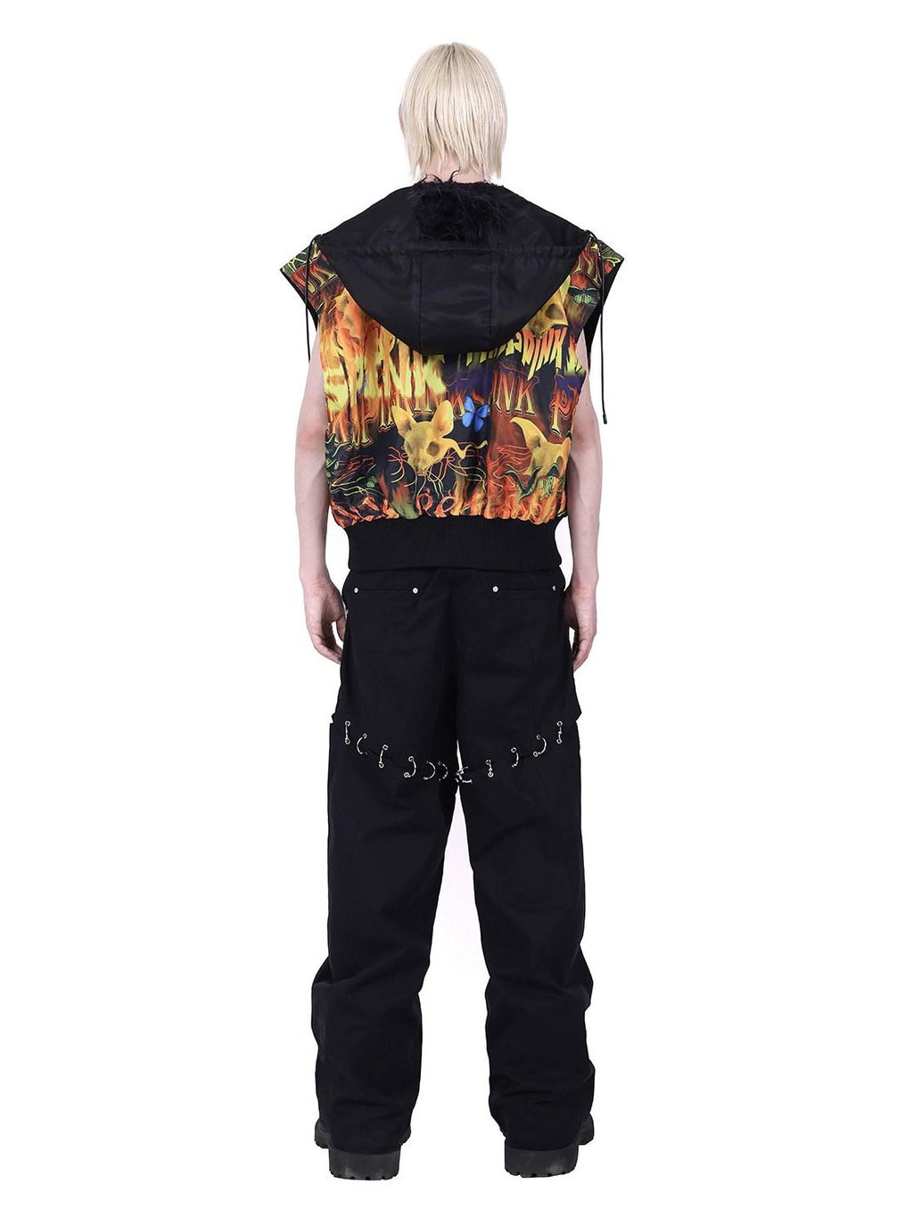 PINKSPINK Flame Cat Mohawk Reversible Rock Punk Women's Polyester Hooded Zipper Vests