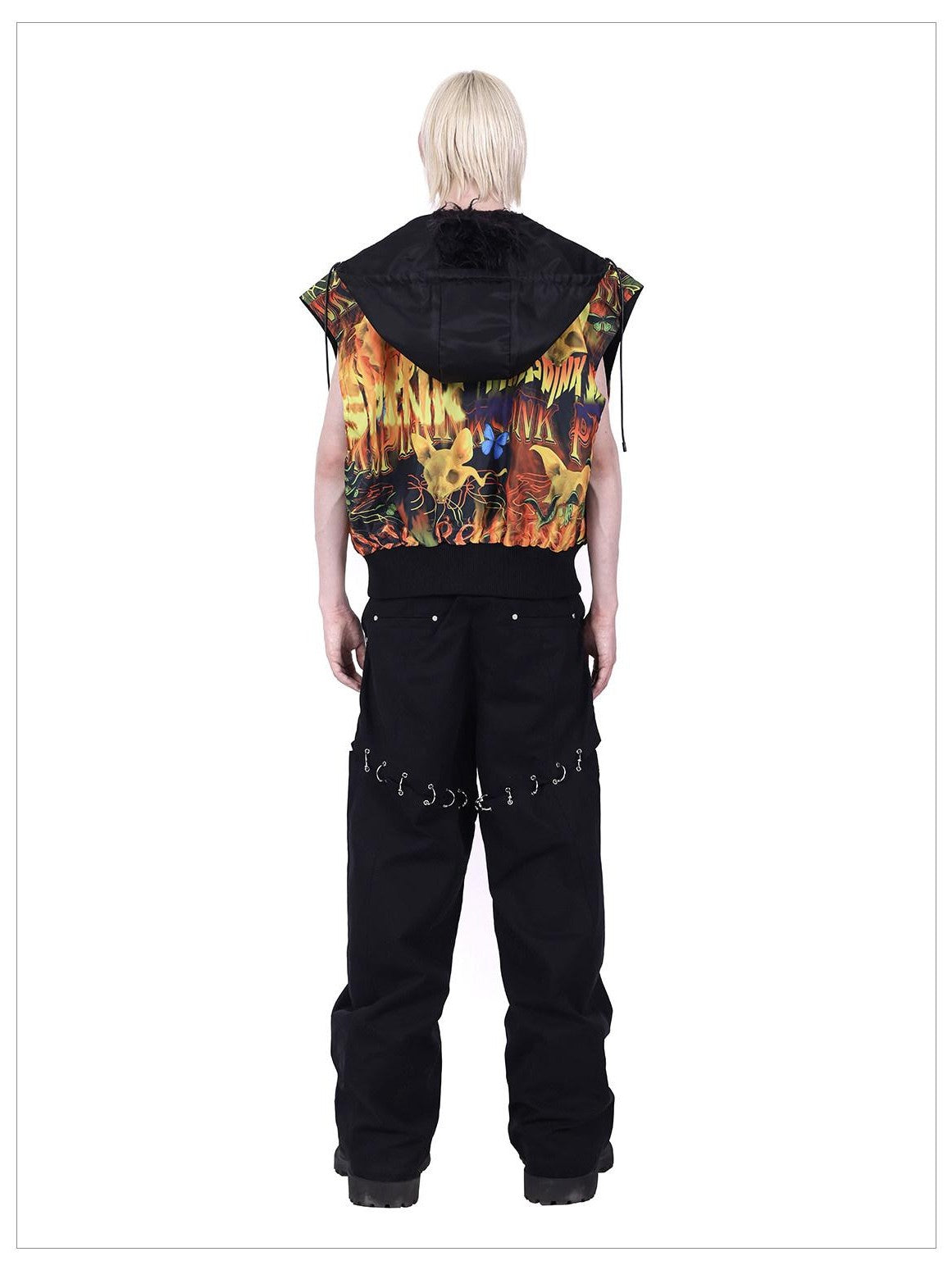 PINKSPINK Flame Cat Mohawk Rock Punk Reversible Hooded Women's Polyester Vests