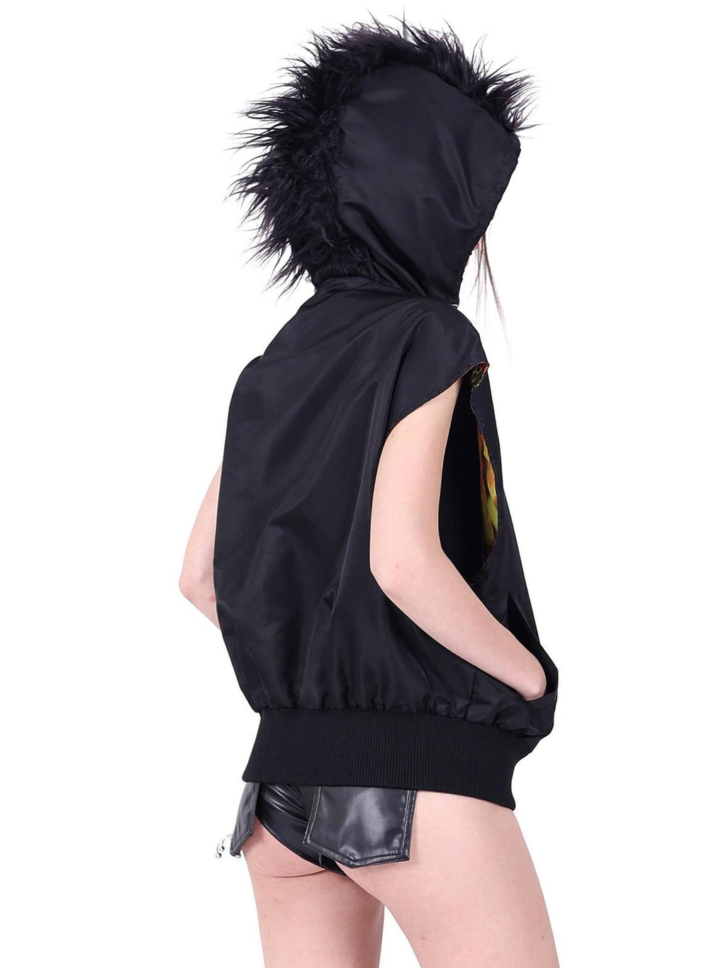 PINKSPINK Flame Cat Mohawk Rock Punk Reversible Hooded Women's Polyester Vests