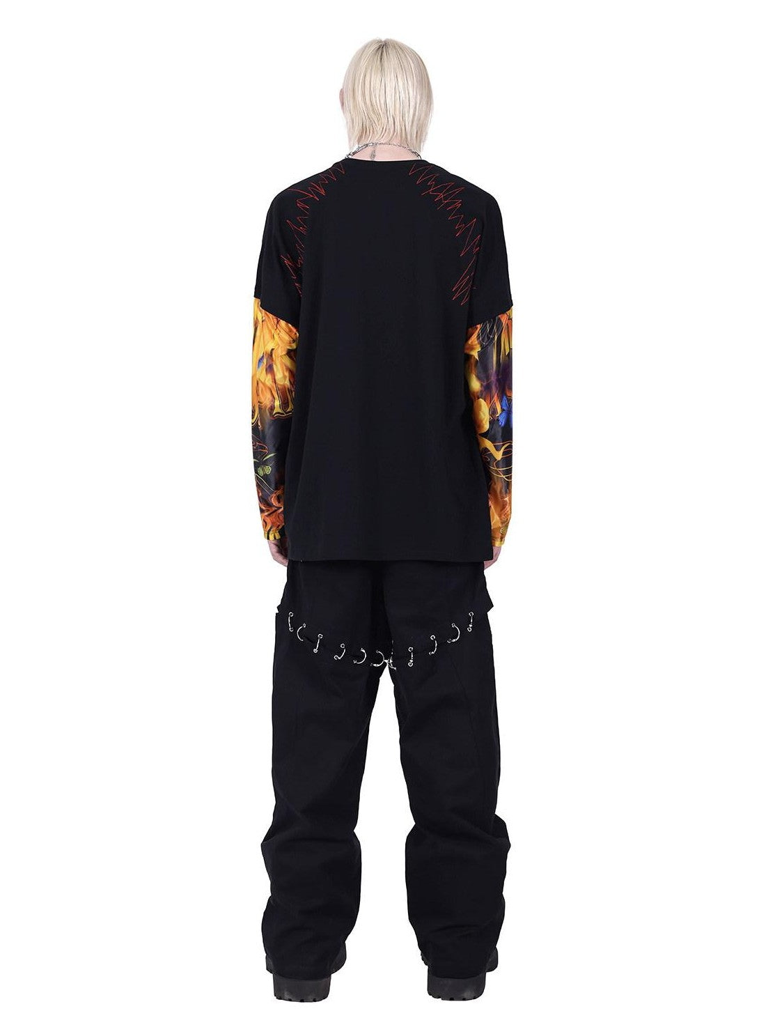 PINKSPINK Flame Cat Print Embroidered Patchwork Women's Long Sleeve T-shirts