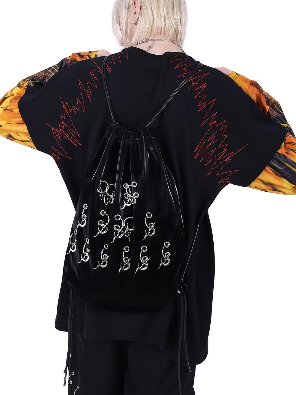 PINKSPINK Flame Cat Print Embroidered Patchwork Women's Long Sleeve T-shirts