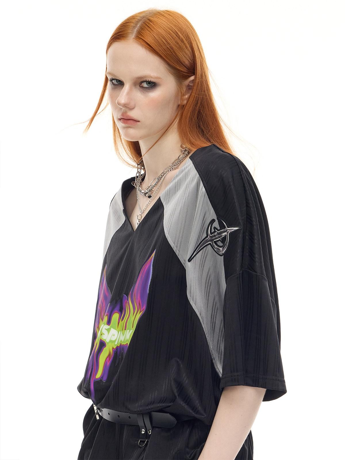 PINKSPINK Flame Cat Rebuilt Punk Embroidered Patchwork Print Women's Oversized T-shirts
