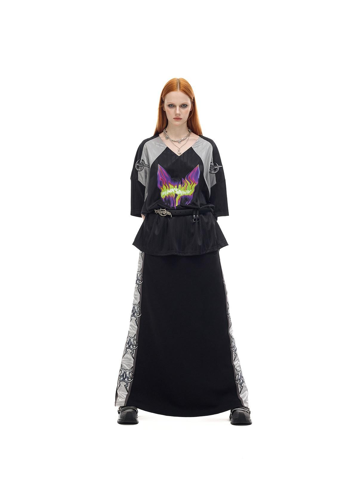 PINKSPINK Flame Cat Rebuilt Punk Embroidered Patchwork Print Women's Oversized T-shirts