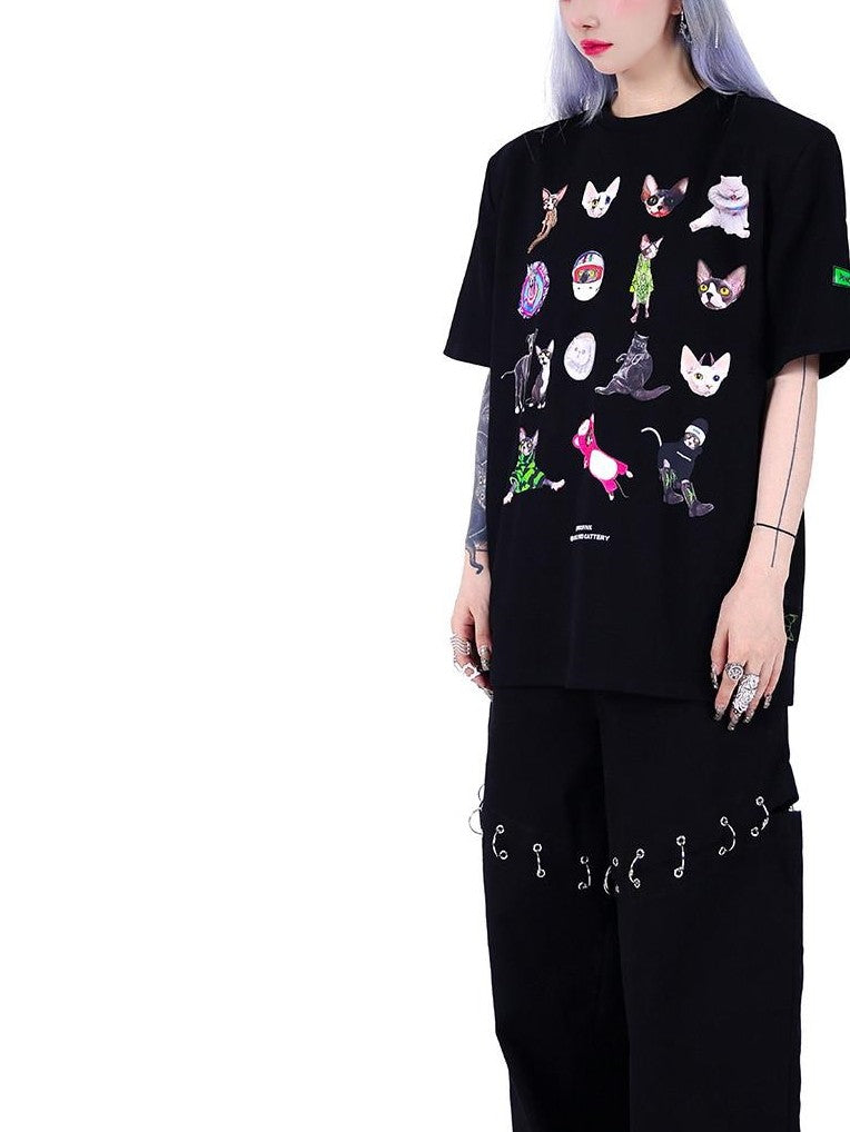 PINKSPINK Flame Double Waistband Detachable Ring Women's Black Straight-leg Pants