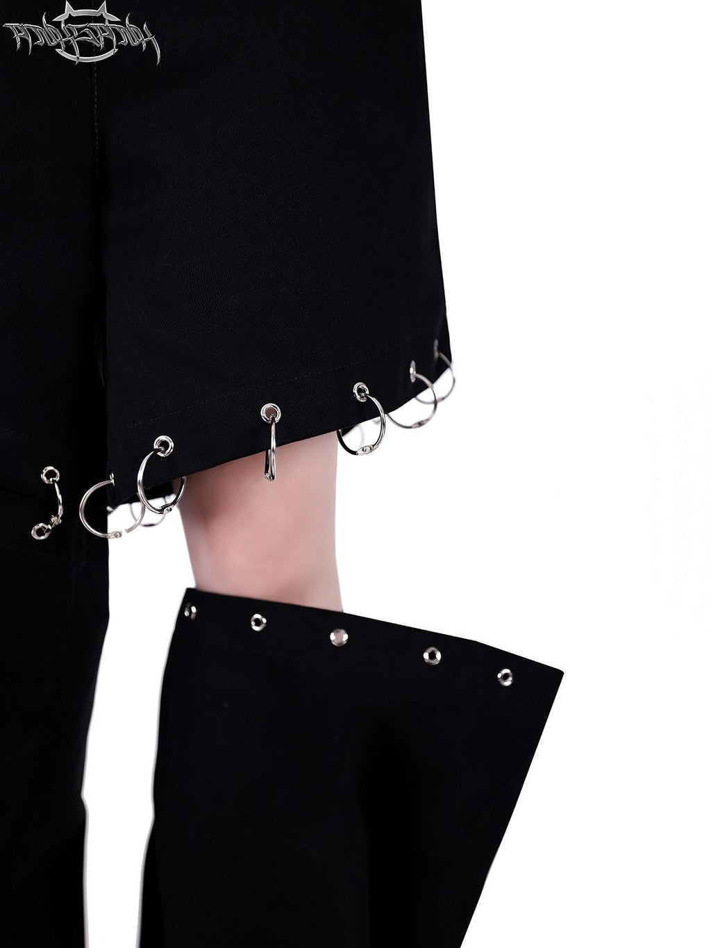 PINKSPINK Flame Double Waistband Detachable Ring Women's Black Straight-leg Pants