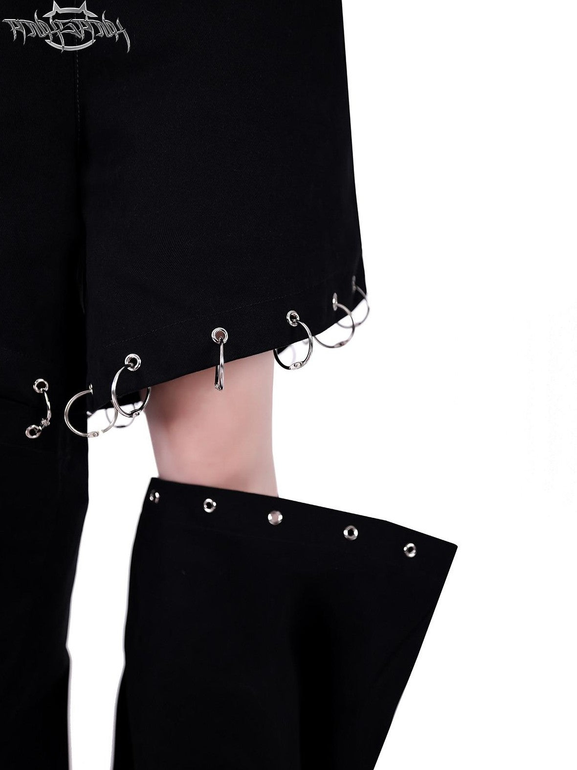 PINKSPINK Flame Double Waistband Detachable Ring Women's Black Straight-leg Pants