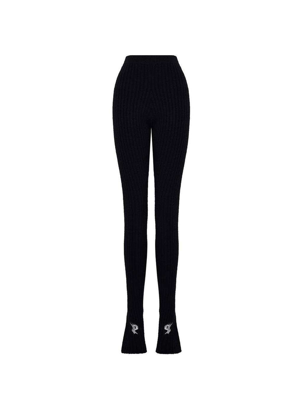 PINKSPINK Flame Embroidery Asymmetrical Micro Flare Knit Women's Fleece Lined Yarn Leggings
