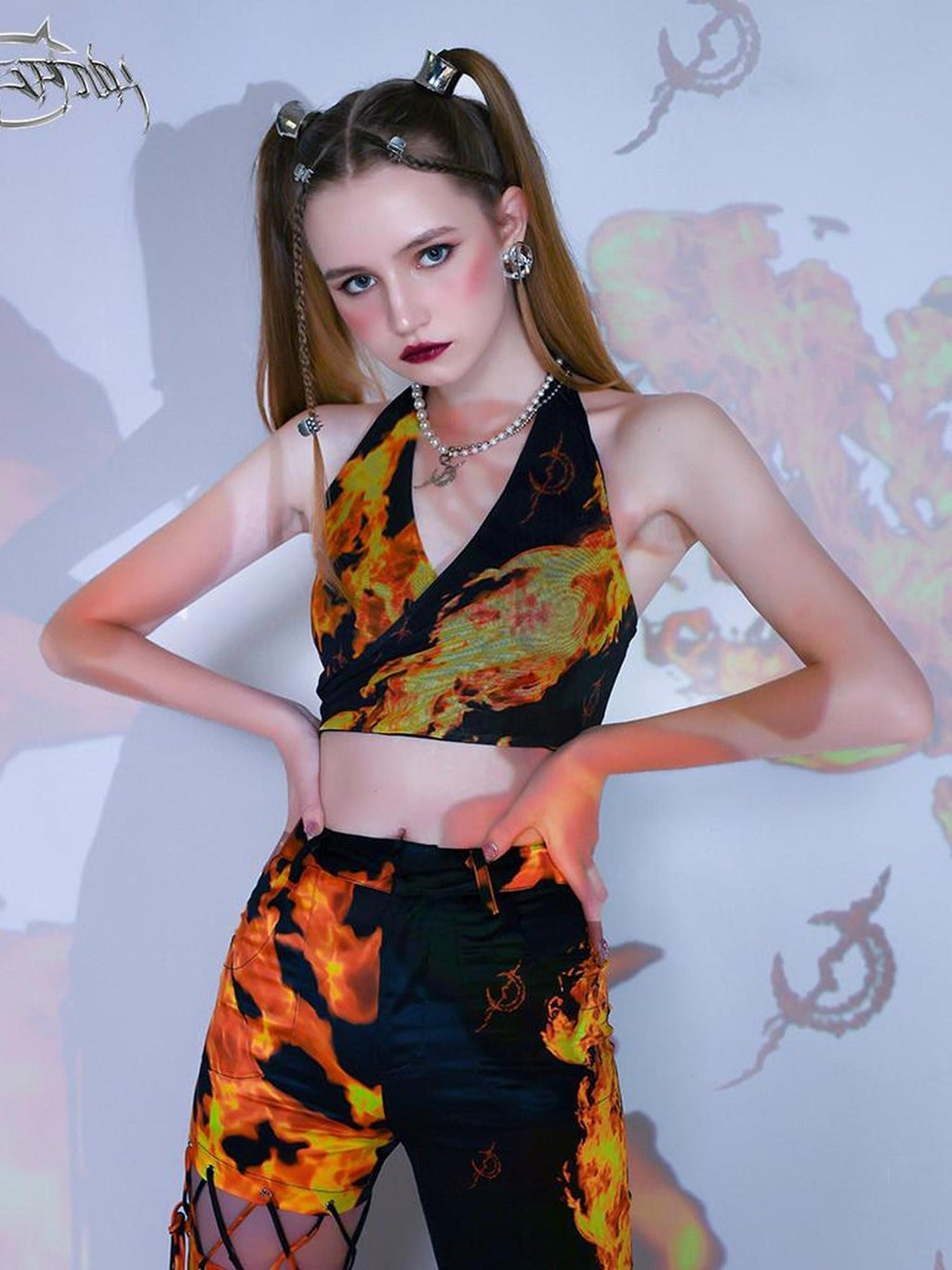 PINKSPINK Flame Handpainted 3d Cropped Short Slim Women's Other Fabric Halter Tops