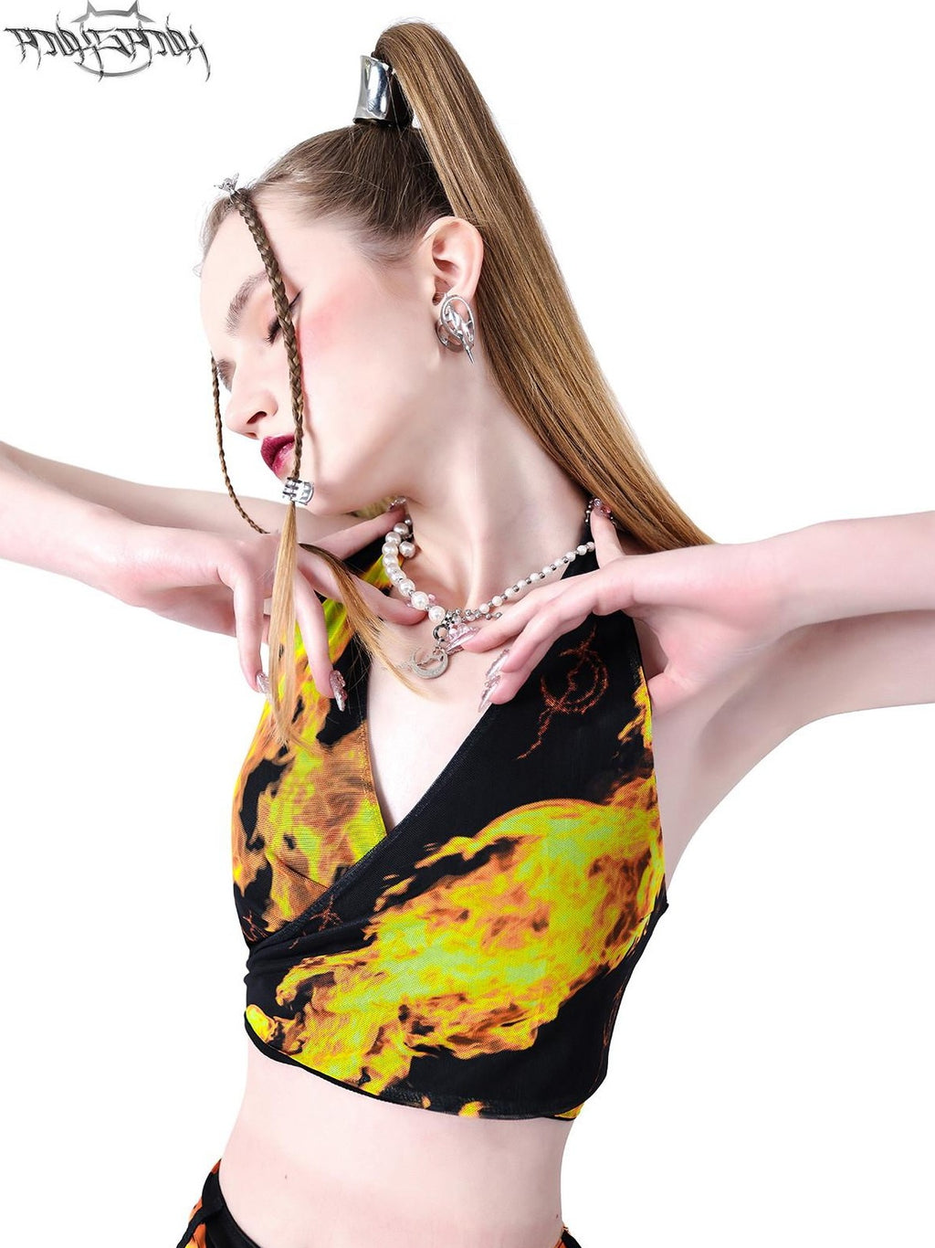 PINKSPINK Flame Handpainted 3d Cropped Short Slim Women's Other Fabric Halter Tops