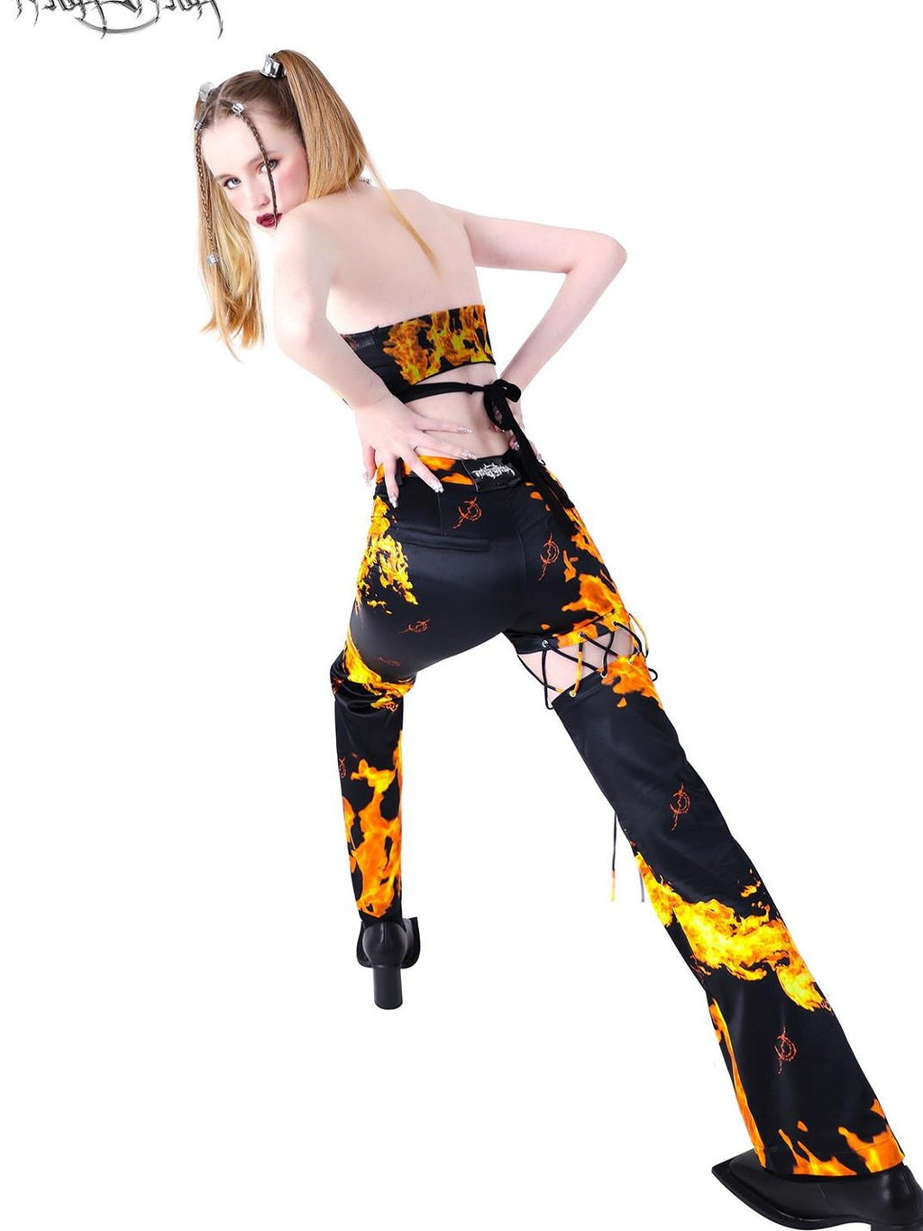 PINKSPINK Flame Handpainted 3d Cropped Short Slim Women's Other Fabric Halter Tops