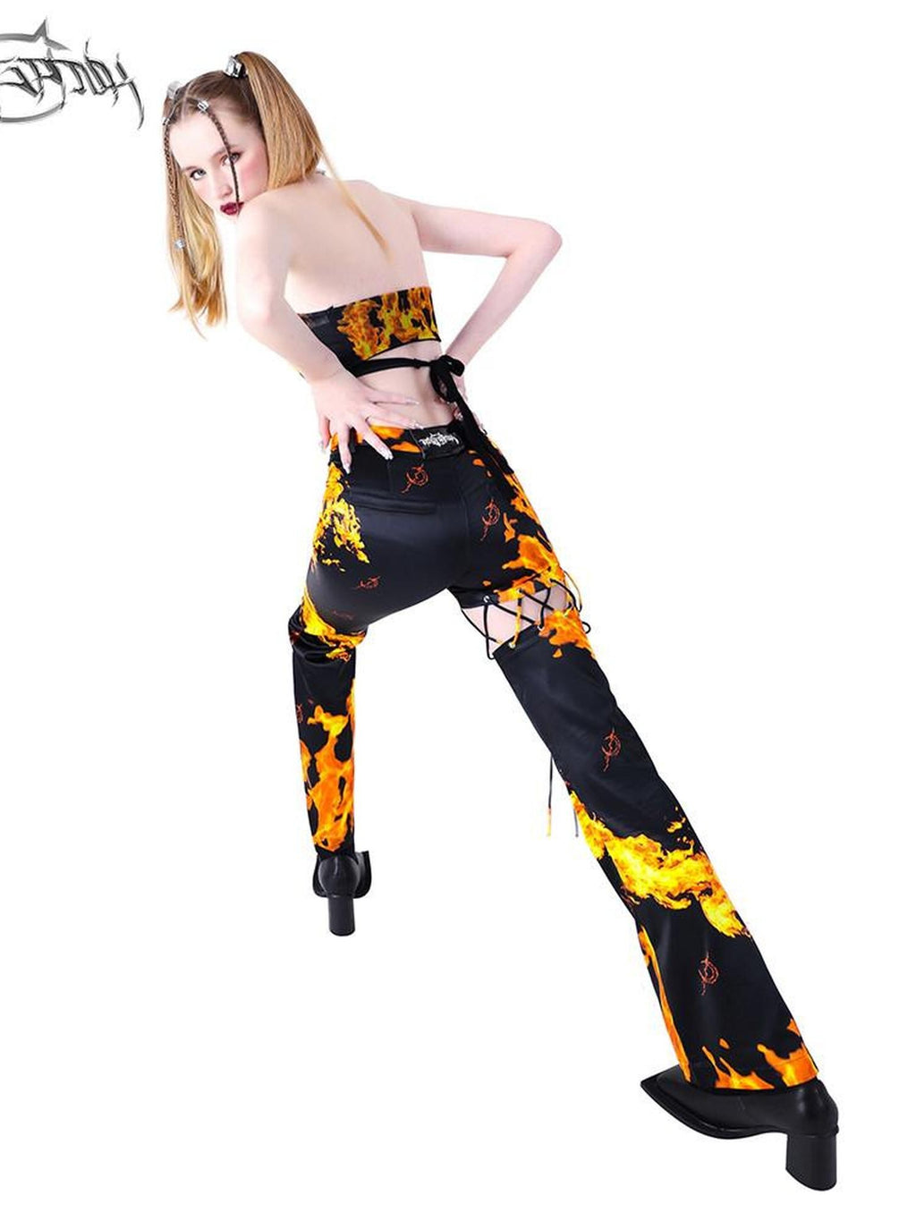 PINKSPINK Flame Handpainted 3d Cropped Short Slim Women's Other Fabric Halter Tops