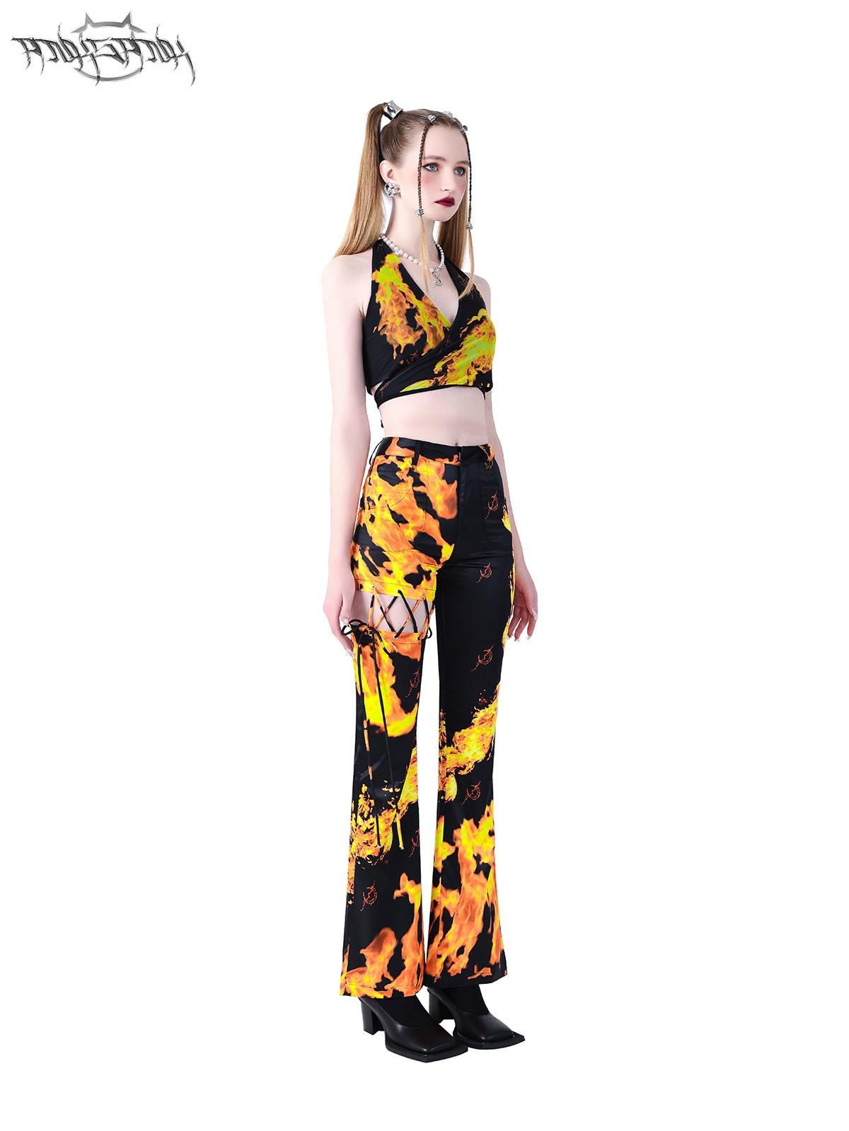 PINKSPINK Flame Lace Up Cutout Asymmetric Detachable Women's Bootcut Pants
