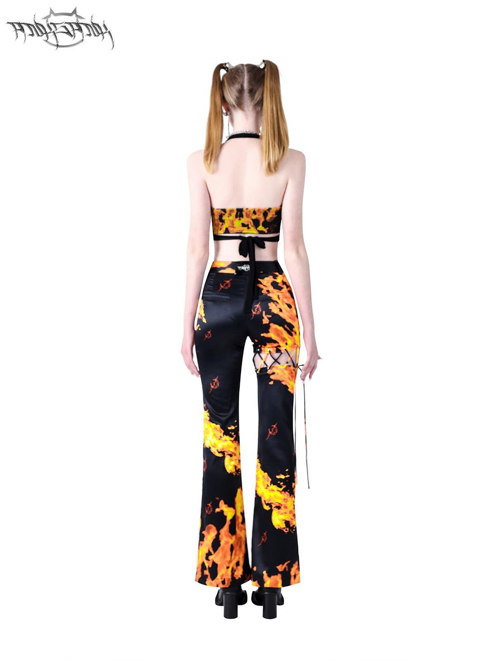 PINKSPINK Flame Lace Up Cutout Asymmetric Detachable Women's Bootcut Pants