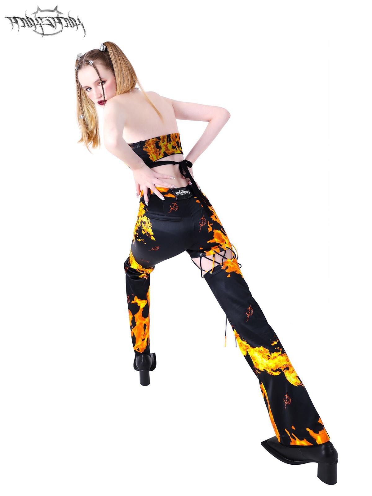 PINKSPINK Flame Lace Up Cutout Asymmetric Detachable Women's Bootcut Pants