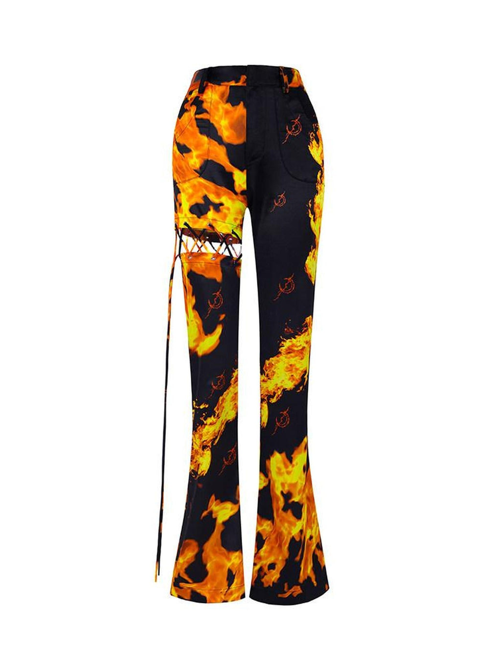 PINKSPINK Flame Lace Up Cutout Asymmetric Detachable Women's Bootcut Pants