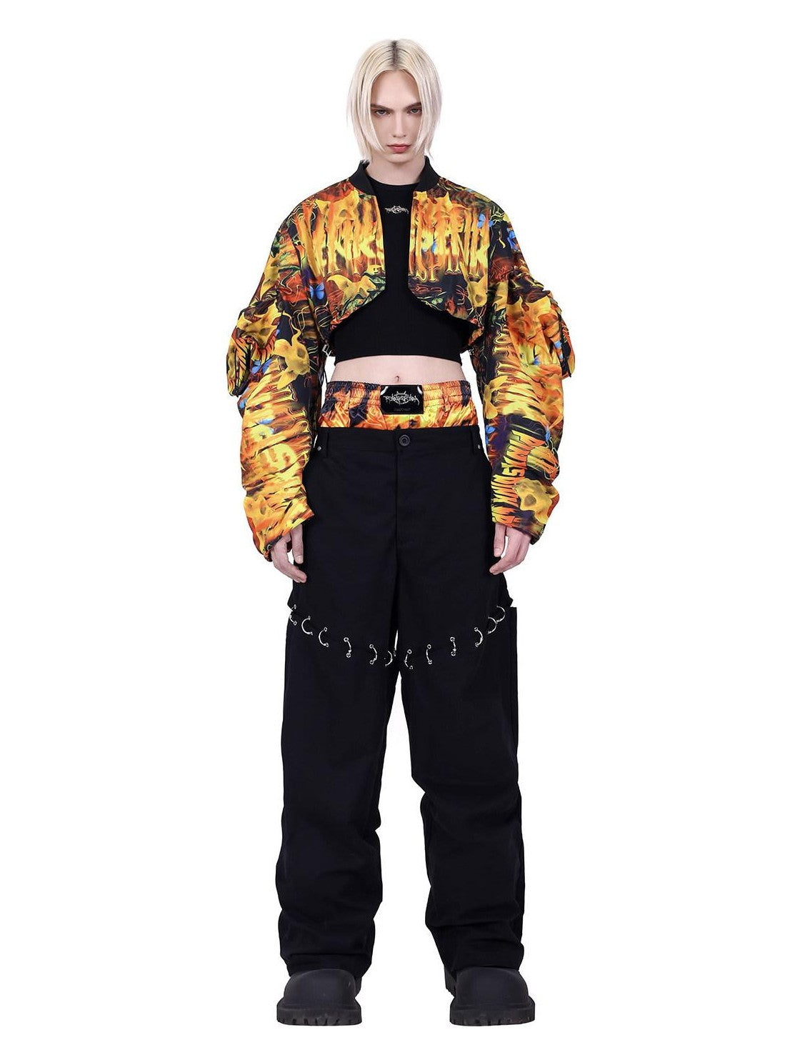 PINKSPINK Flame Motif Oversized Sleeve Uv Protection Women's Polyester Cropped Jackets