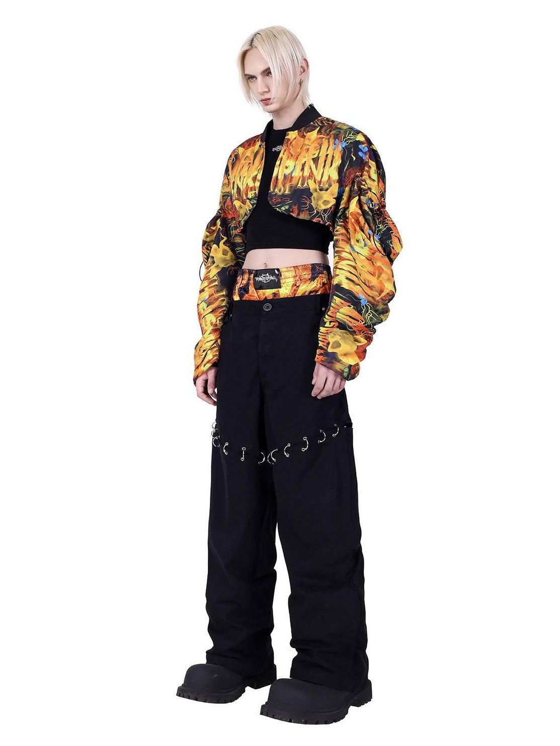 PINKSPINK Flame Motif Oversized Sleeve Uv Protection Women's Polyester Cropped Jackets