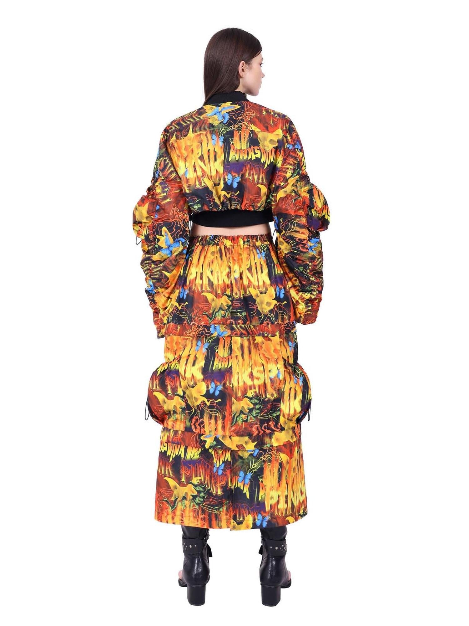 PINKSPINK Flame Motif Oversized Sleeve Uv Protection Women's Polyester Cropped Jackets