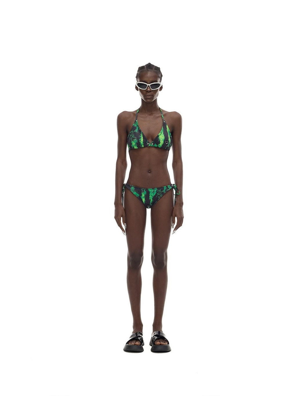 PINKSPINK Flame Neon Green Ring Detail Women's Polyester Triangle Bikinis