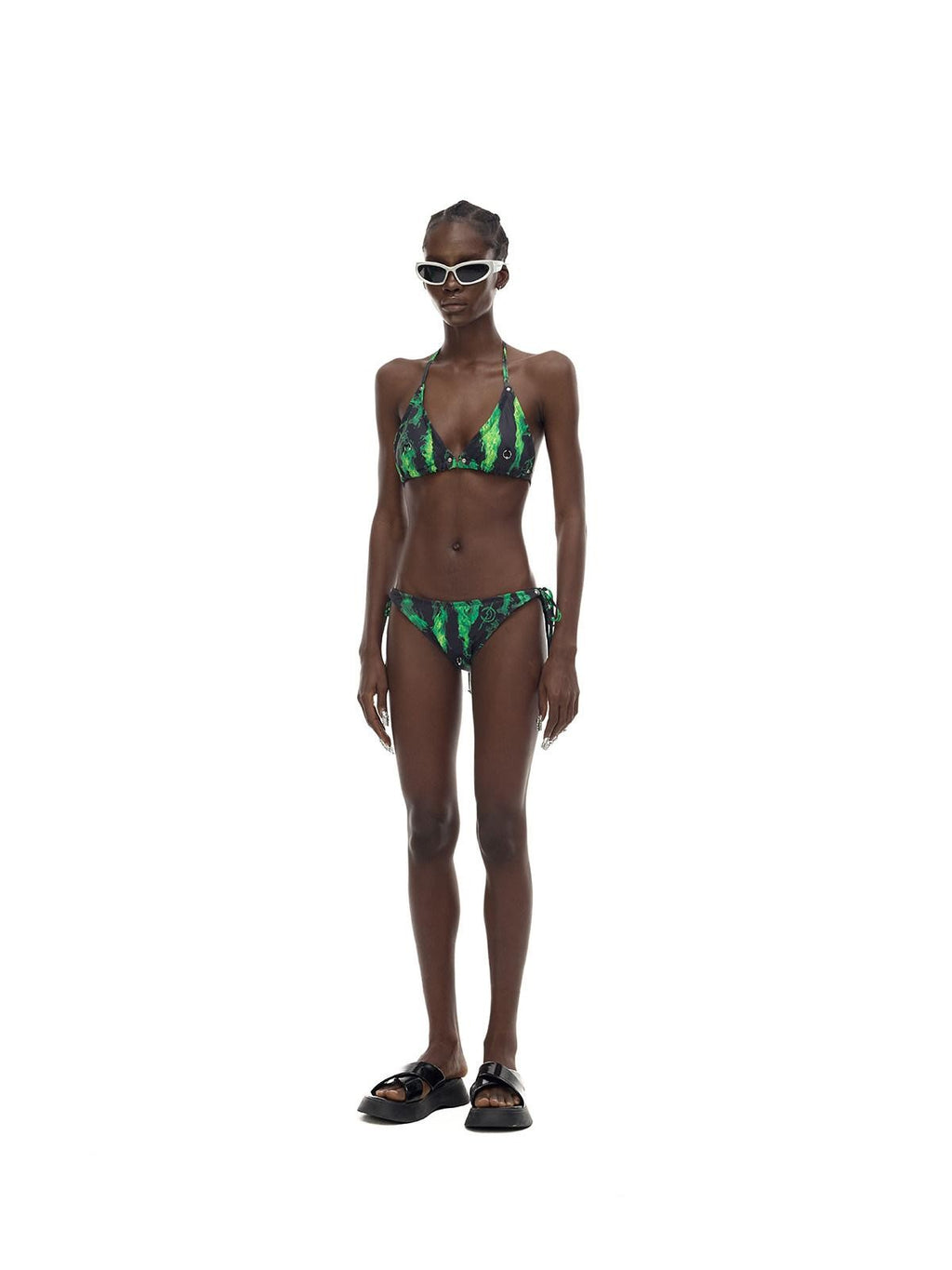 PINKSPINK Flame Neon Green Ring Detail Women's Polyester Triangle Bikinis