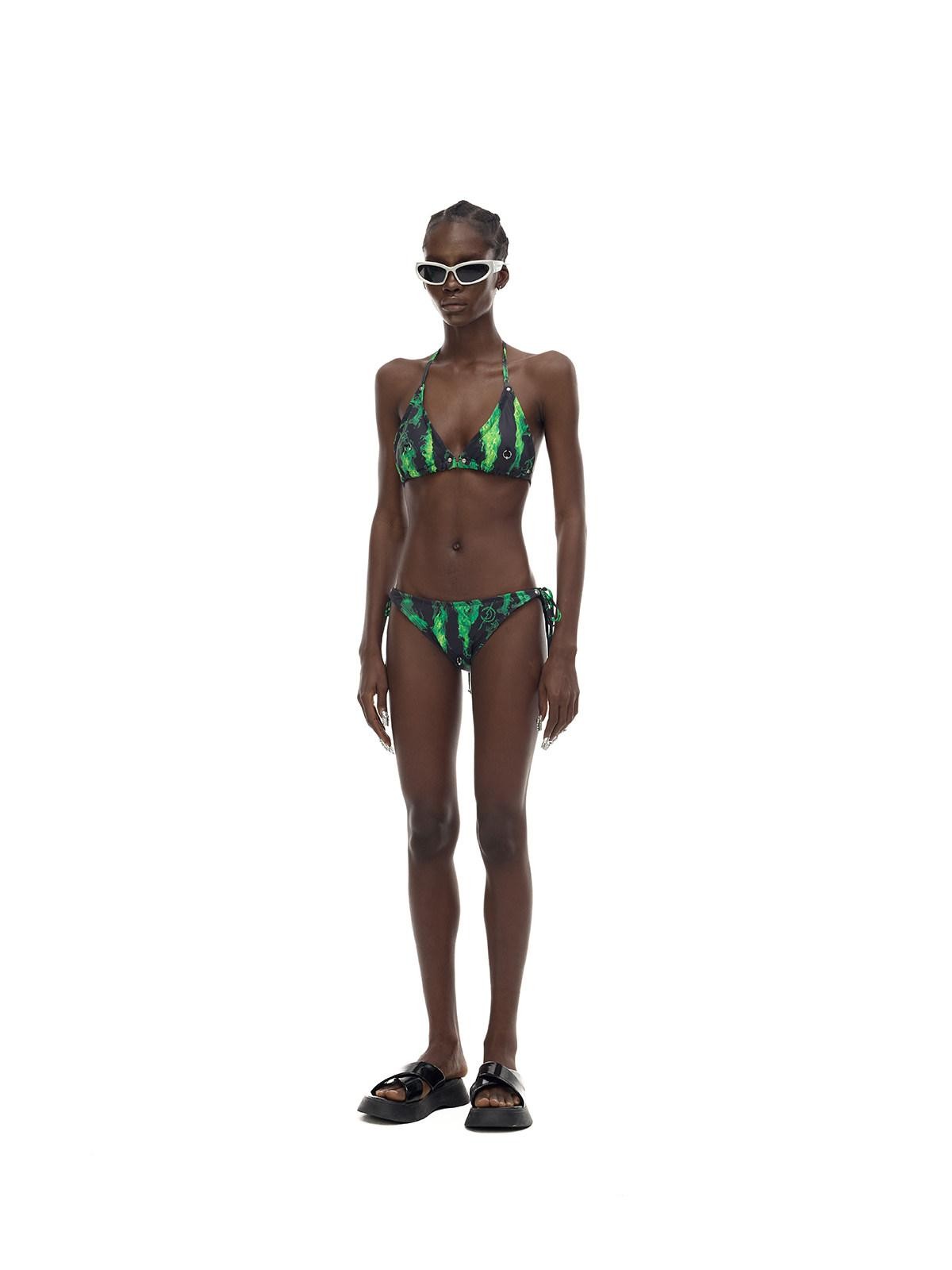 PINKSPINK Flame Neon Green Ring Detail Women's Polyester Triangle Bikinis