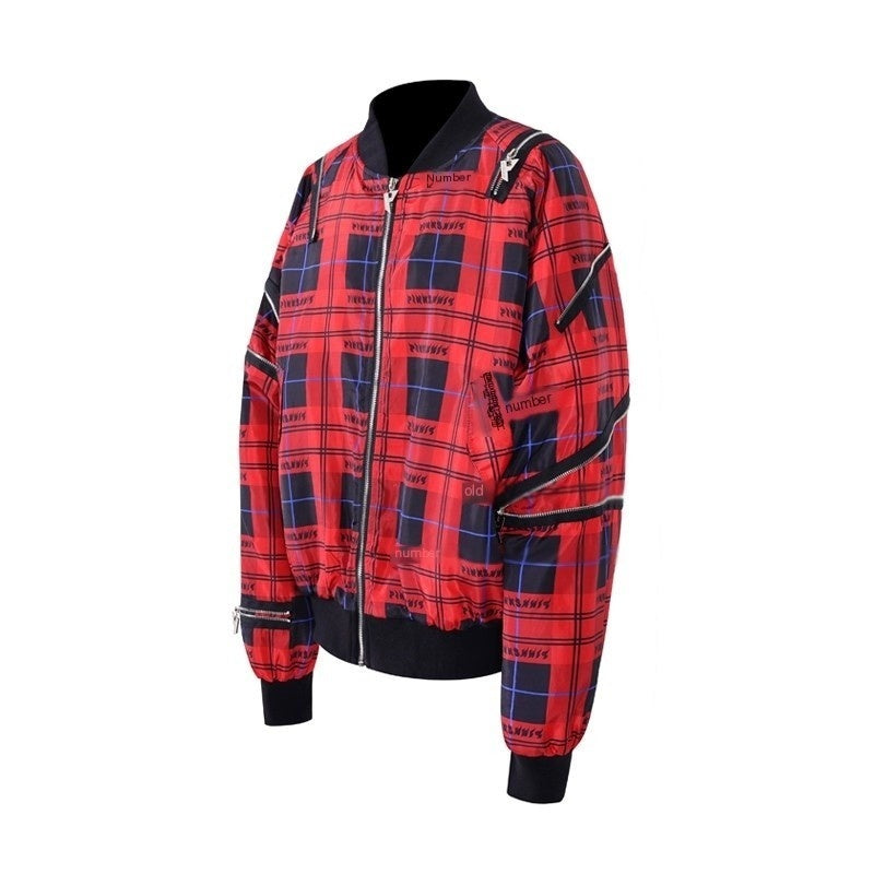 PINKSPINK_Flame_Red_Plaid_Structured_Zipper_Patchwork_Women's_Cotton_Padded_Puffer_Jackets_848083277779_MISSTT