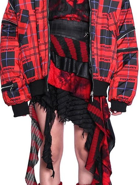 PINKSPINK Flame Red Plaid Structured Zipper Patchwork Women's Cotton Padded Puffer Jackets
